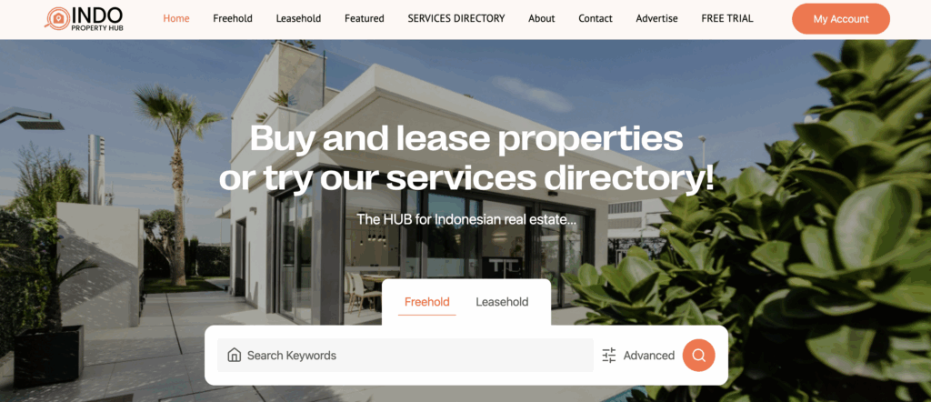 Indo Property Hub page as example of online platform for Bali Property Market