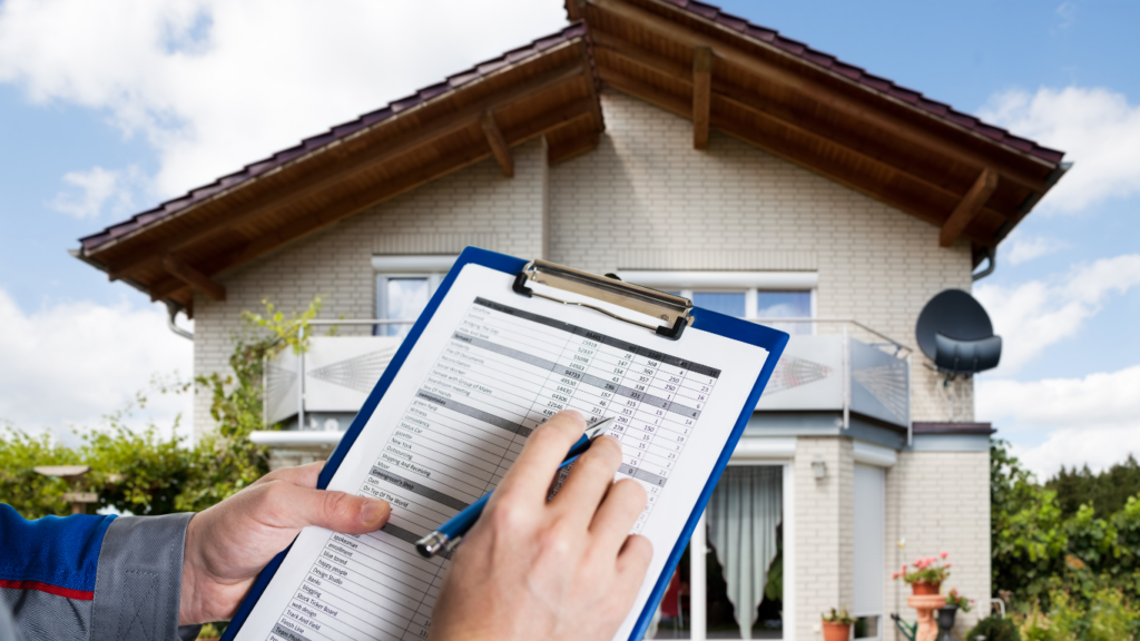 Close-up of a person holding a property inspection checklist in front of a house, representing the due diligence process foreigners must follow when buying property in Indonesia.