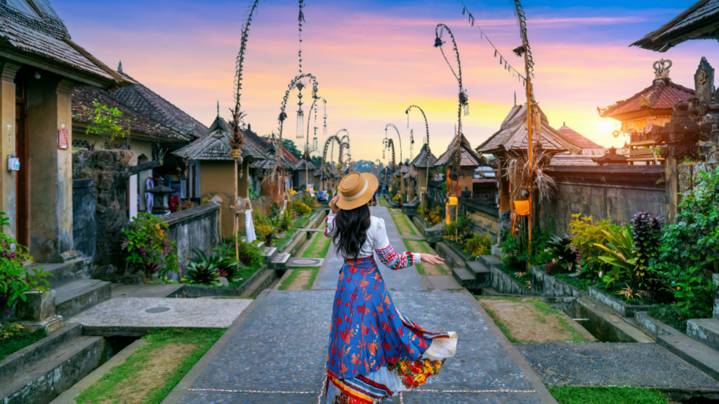 Romantic couple, wife picture taken with the background of sunset in Bali, best place to stay in Bali for couples with private dining and views