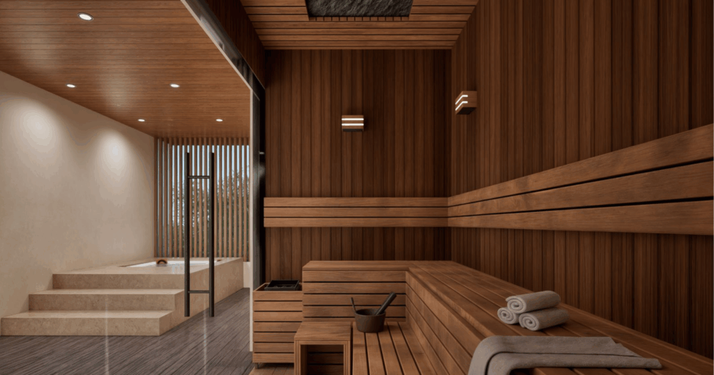 Private sauna and spa area inside a modern luxury villa